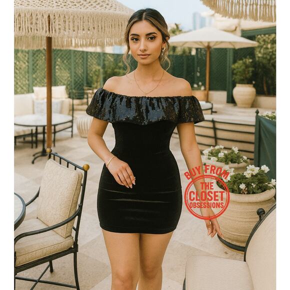 ZARA Off-Shoulder Velvet + Sequin Mini Dress 🖤✨ NWT - Picture 5 of 16